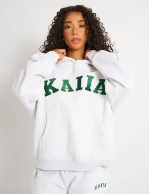 Kaiia Slogan Oversized Hoodie Light Grey Marl & Forest Green