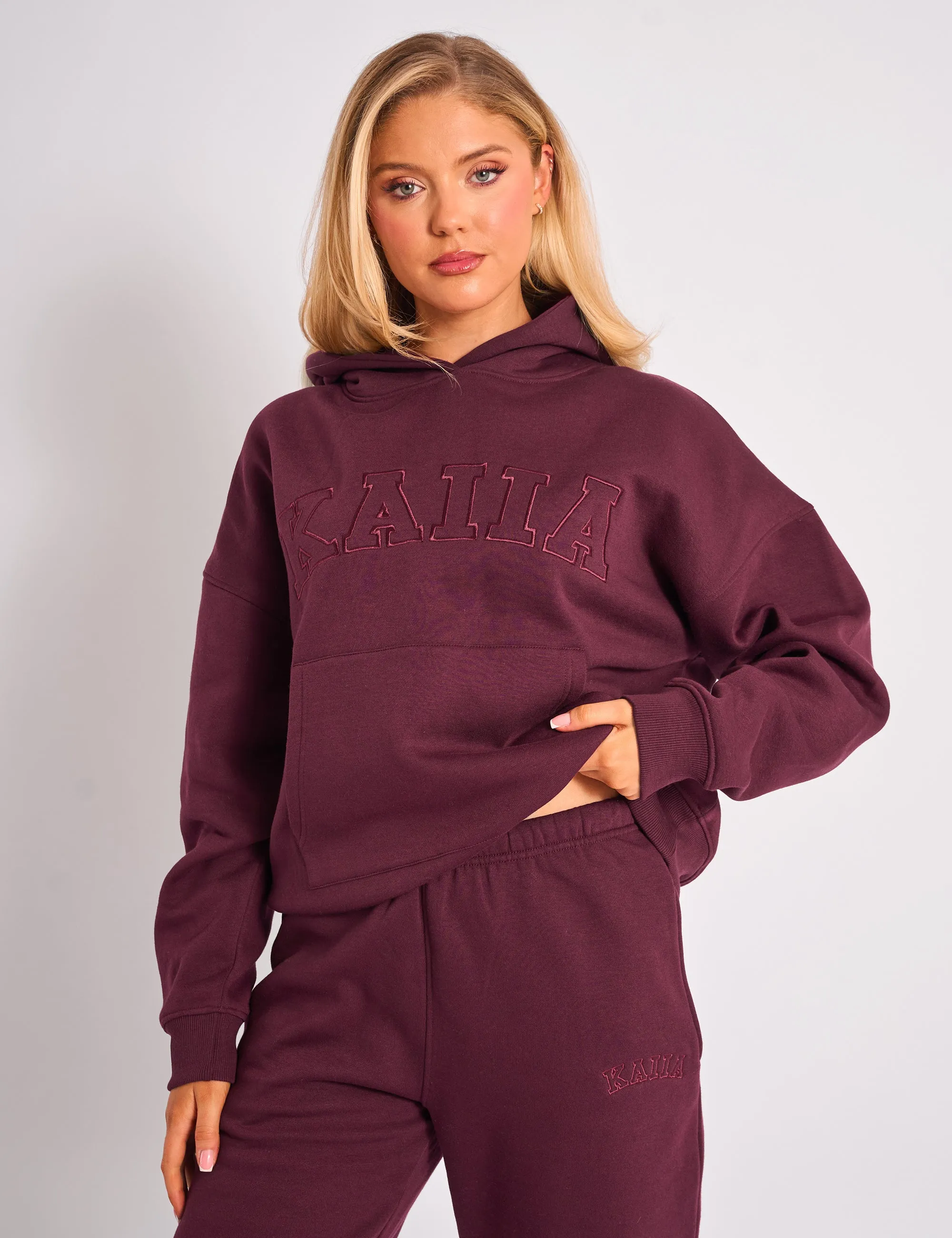 Kaiia Slogan Oversized Hoodie Plum