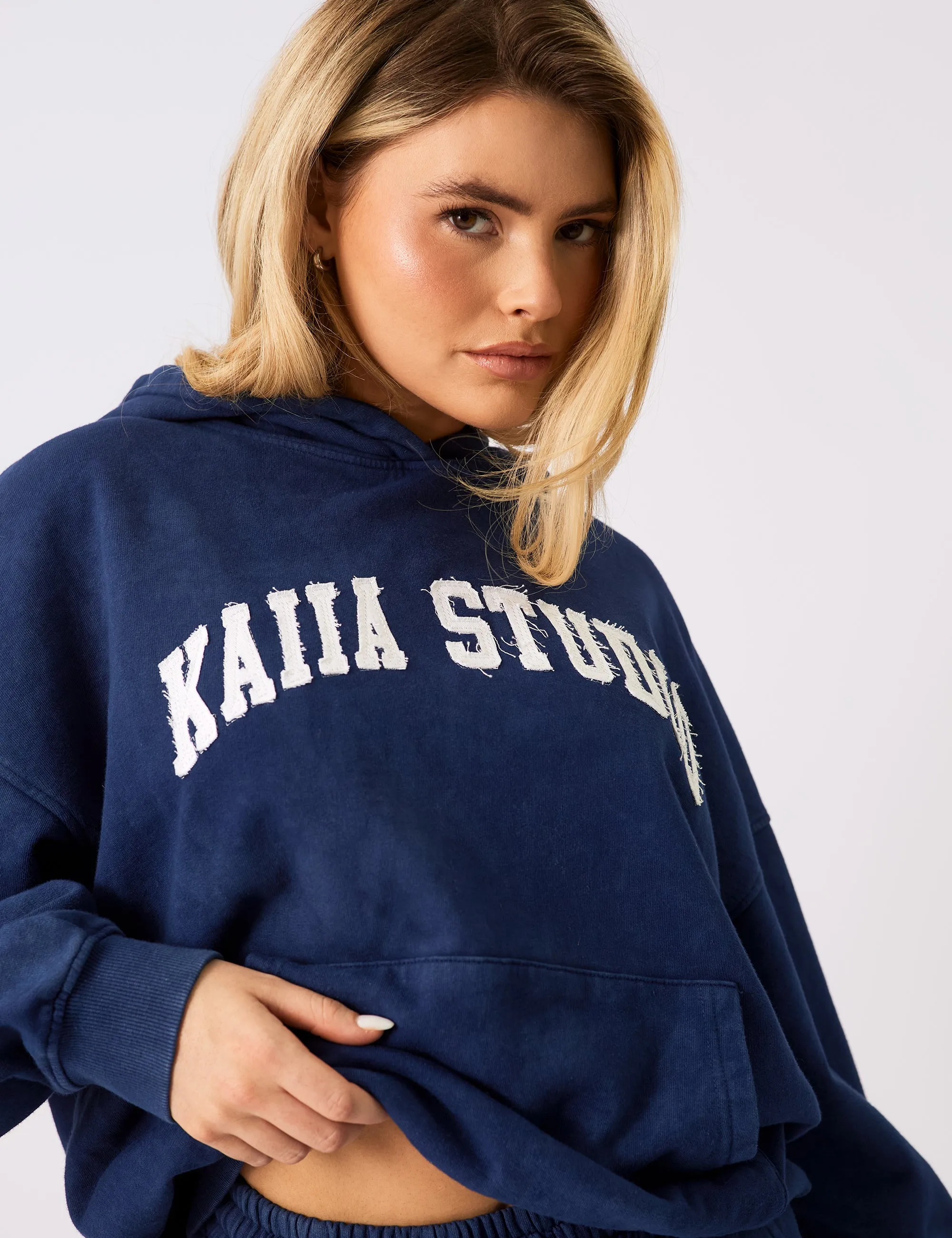 Kaiia Studio Applique Logo Oversized Hoodie Denim Blue