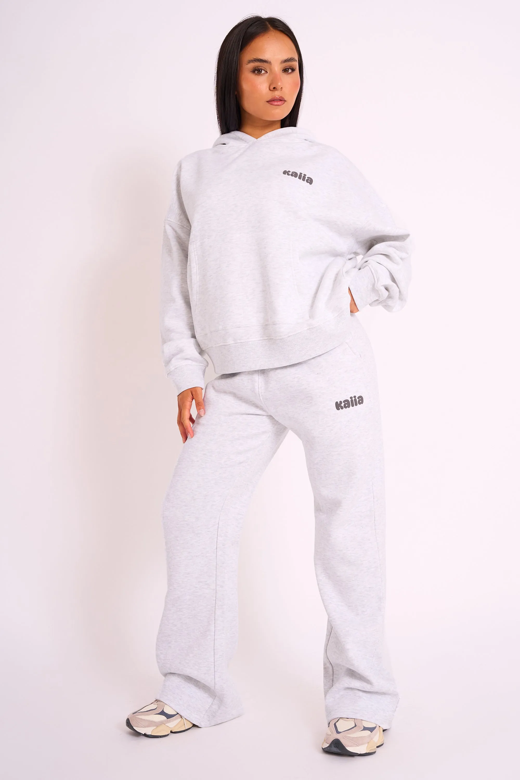 Kaiia Studio Bubble Logo Oversized Hoodie Grey Marl