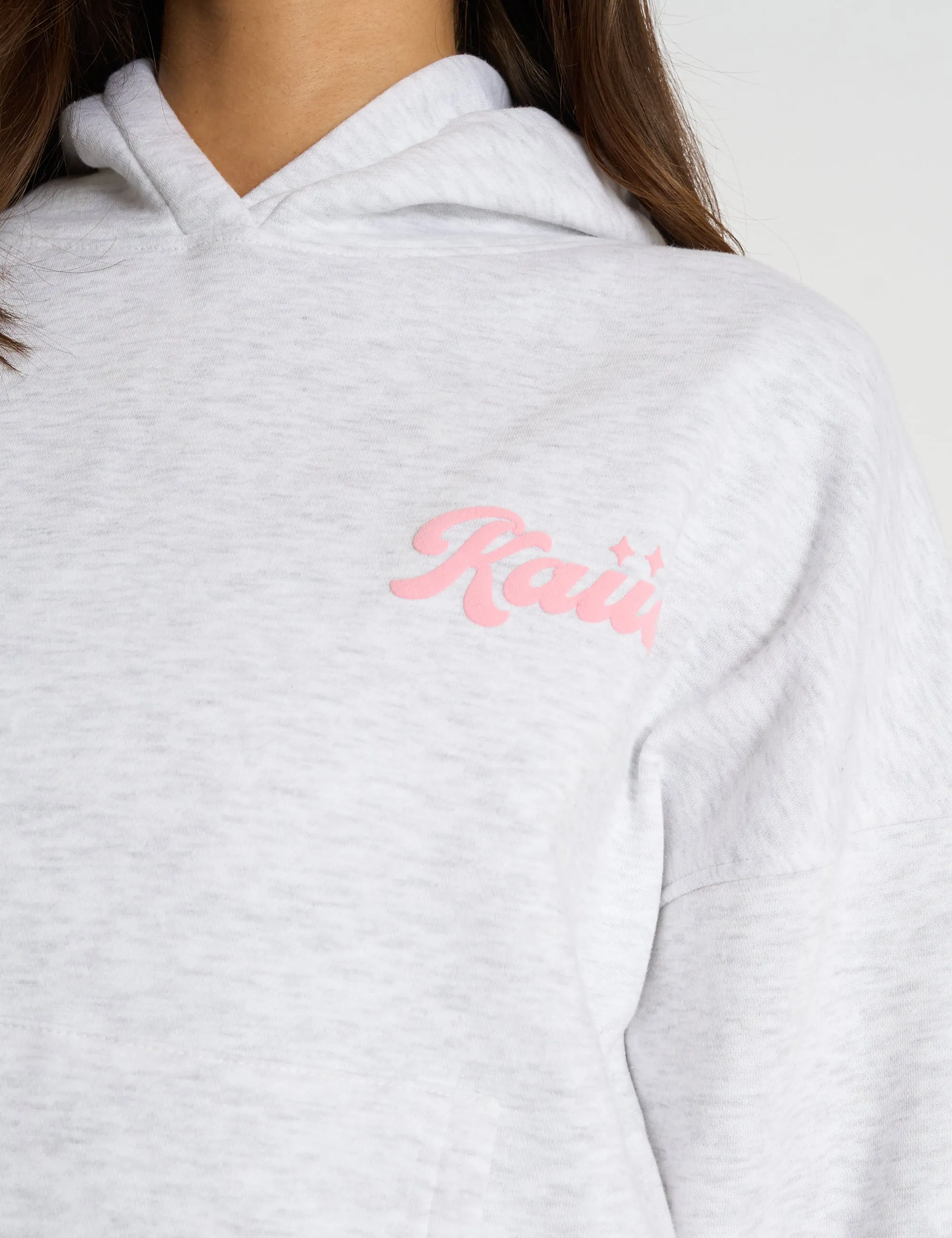 Kaiia Studio Bubble Script Oversized Hoodie Grey Marl & Pink