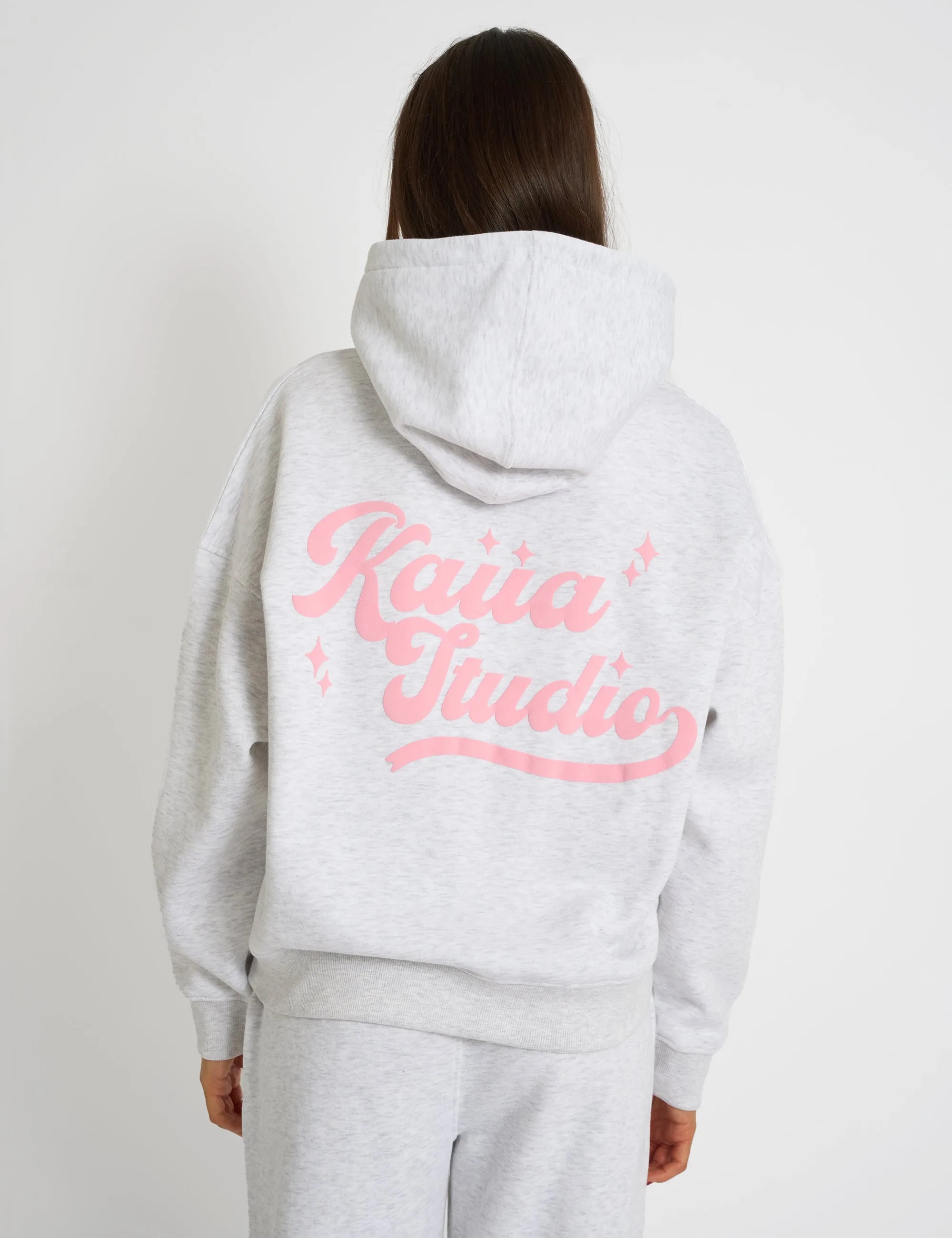 Kaiia Studio Bubble Script Oversized Hoodie Grey Marl & Pink