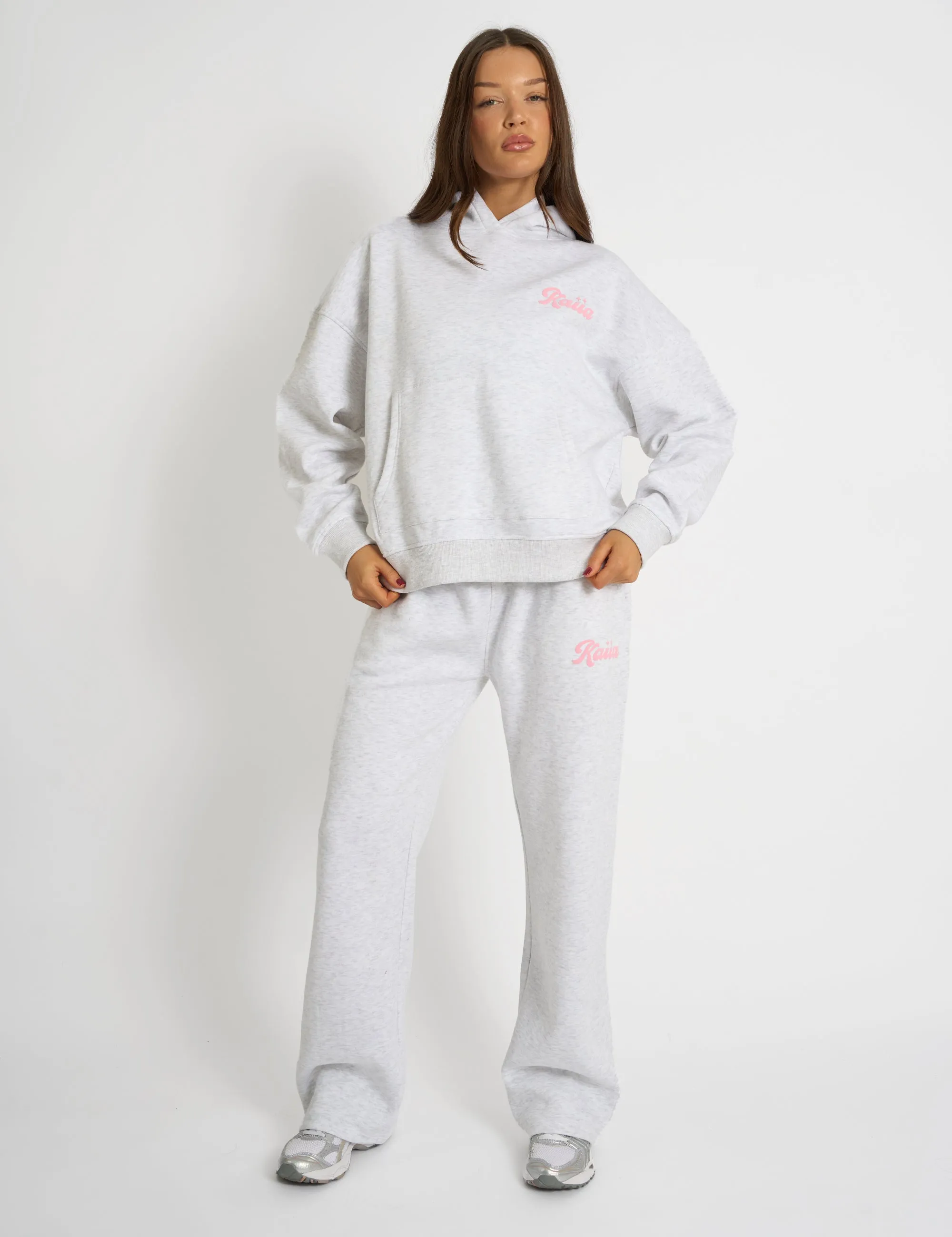 Kaiia Studio Bubble Script Oversized Hoodie Grey Marl & Pink