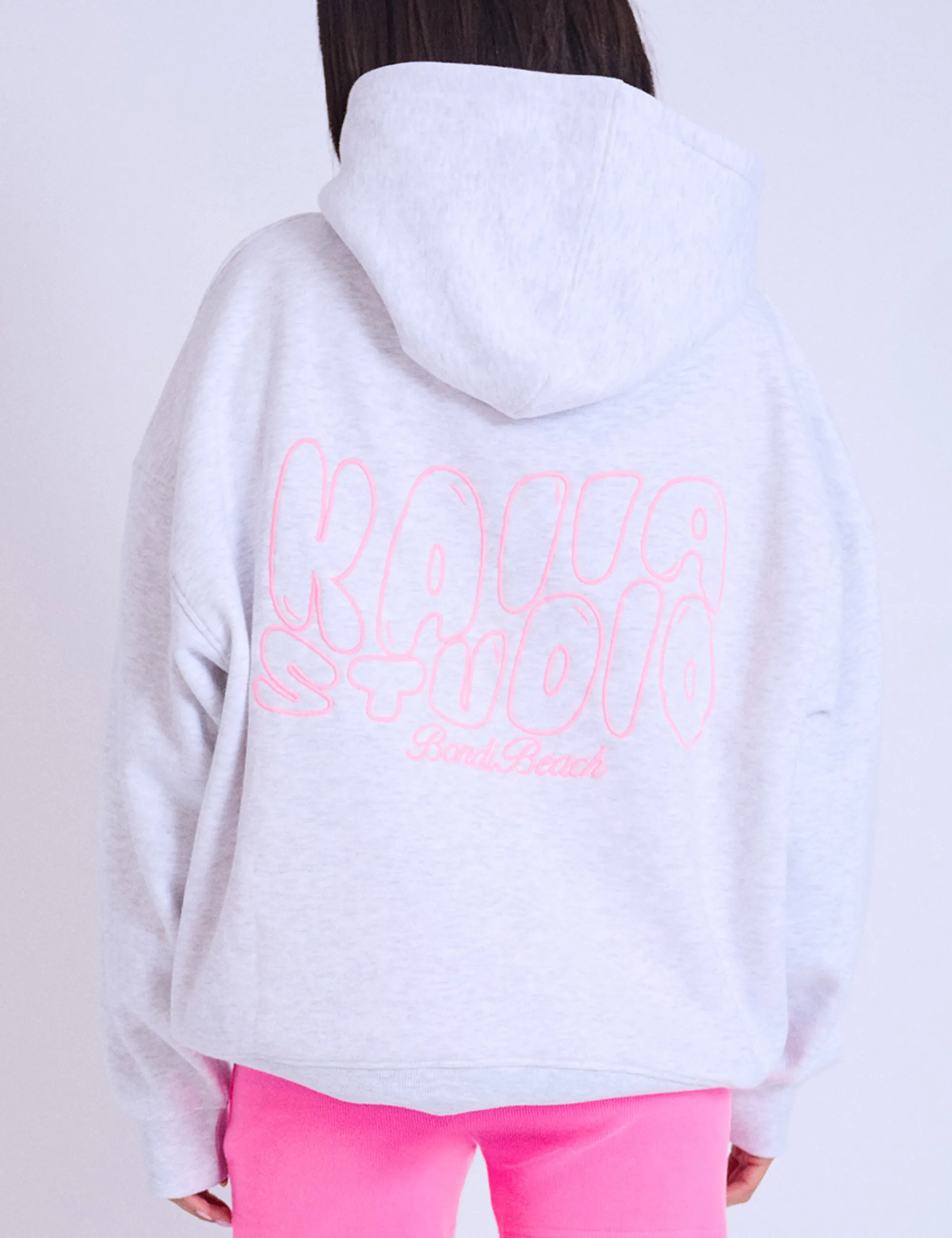 Kaiia Studio Embroidered Bubble Logo Oversized Hoodie Grey Marl & Pink