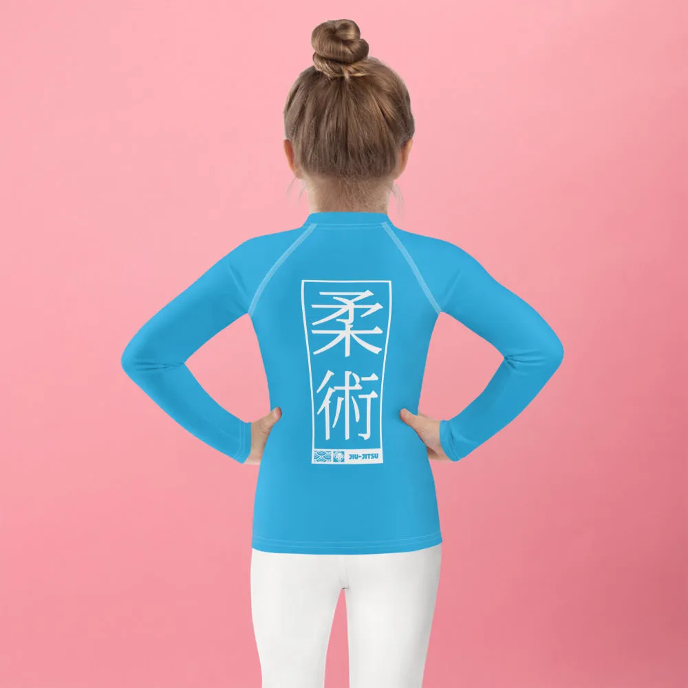 Kid's Girls Long Sleeve BJJ Rash Guard Jiu-Jitsu 005 - Cyan