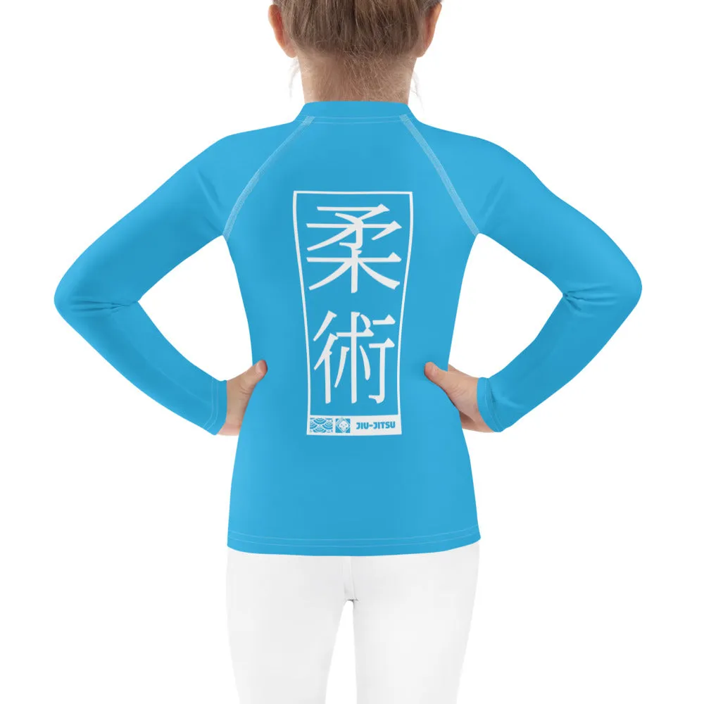 Kid's Girls Long Sleeve BJJ Rash Guard Jiu-Jitsu 005 - Cyan