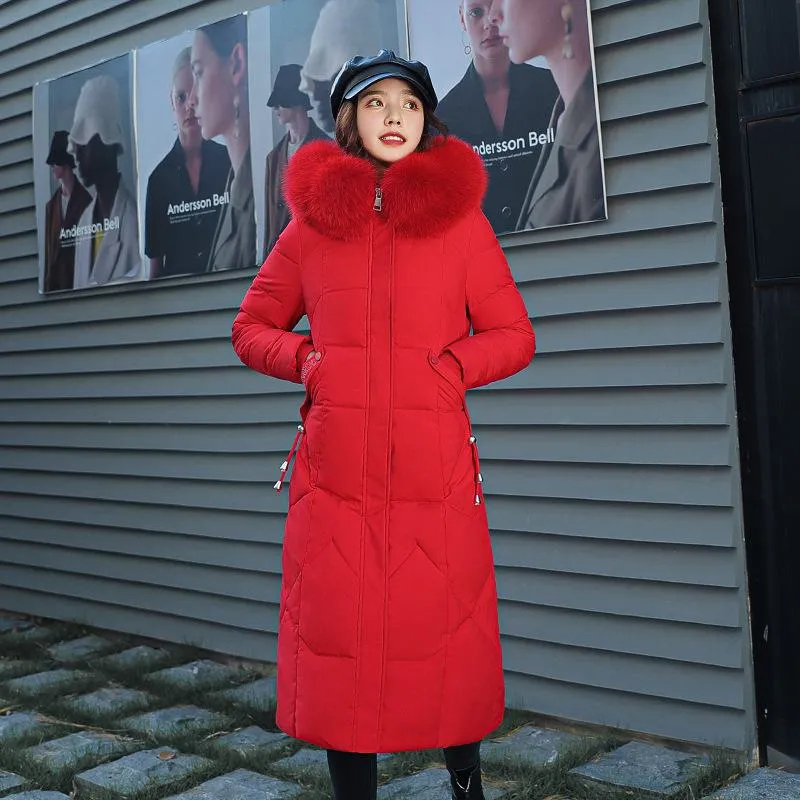 Knee-Length Thickened Faux-Fur Collar Puffer Coat