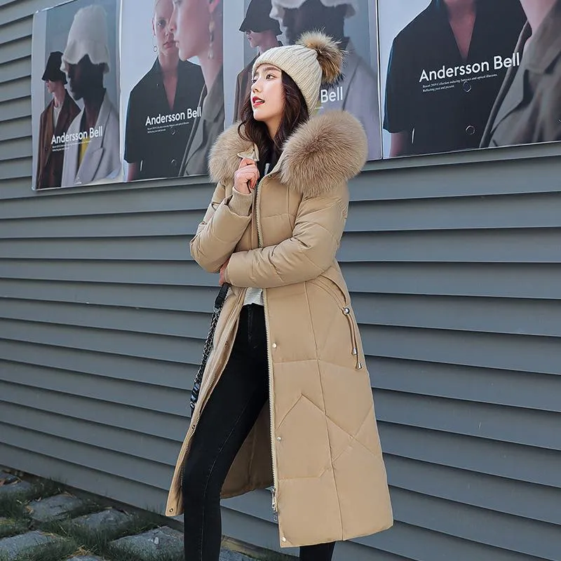 Knee-Length Thickened Faux-Fur Collar Puffer Coat