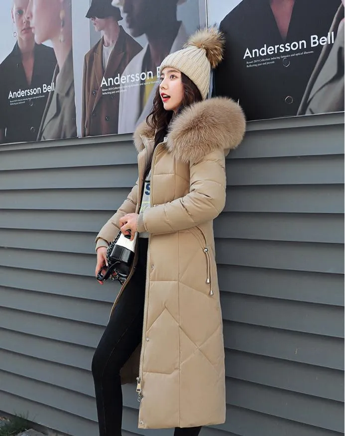 Knee-Length Thickened Faux-Fur Collar Puffer Coat