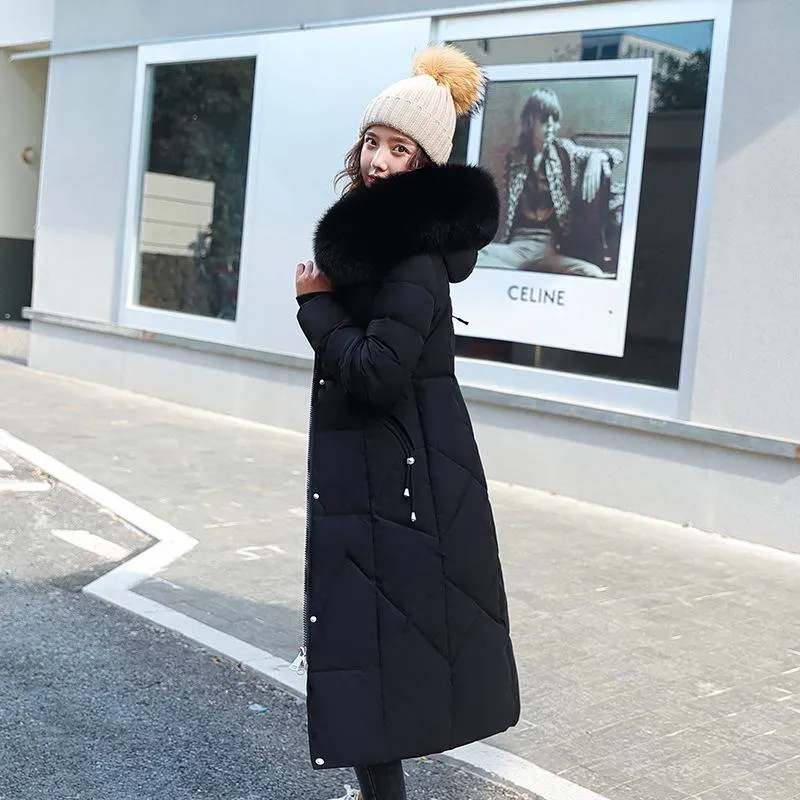 Knee-Length Thickened Faux-Fur Collar Puffer Coat