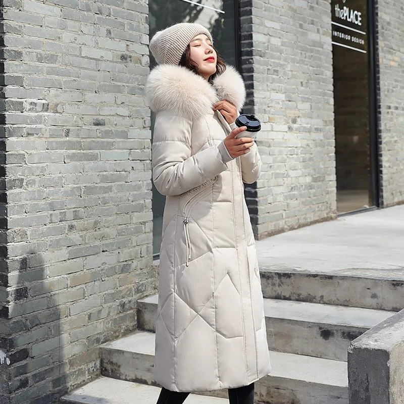 Knee-Length Thickened Faux-Fur Collar Puffer Coat