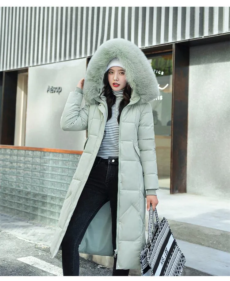 Knee-Length Thickened Faux-Fur Collar Puffer Coat