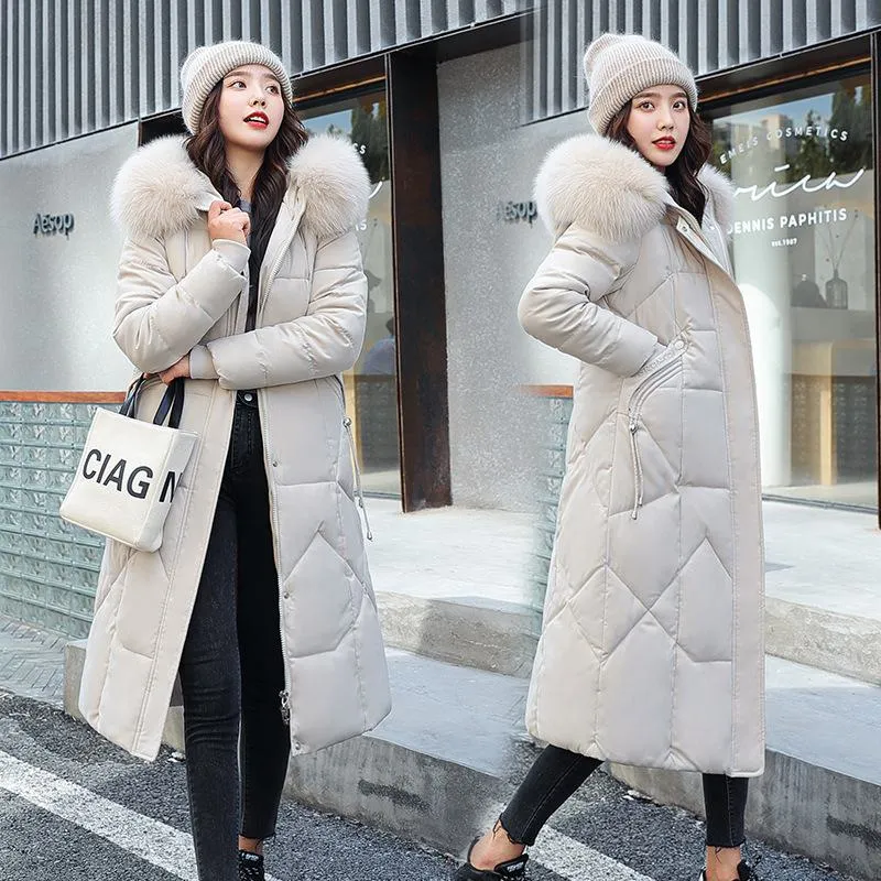 Knee-Length Thickened Faux-Fur Collar Puffer Coat