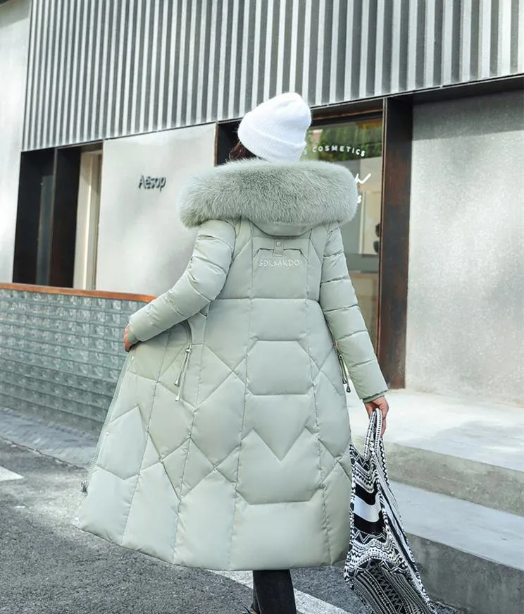 Knee-Length Thickened Faux-Fur Collar Puffer Coat