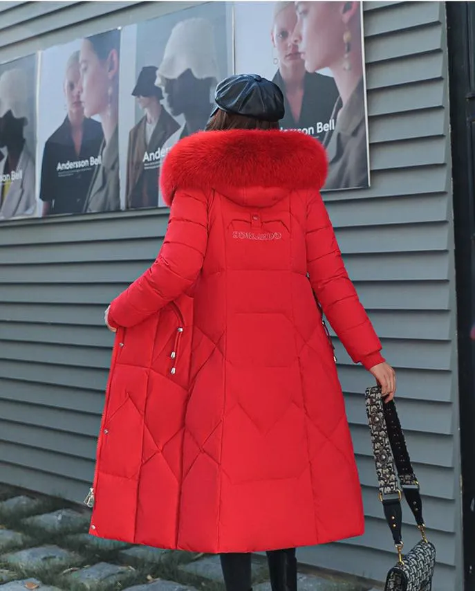 Knee-Length Thickened Faux-Fur Collar Puffer Coat