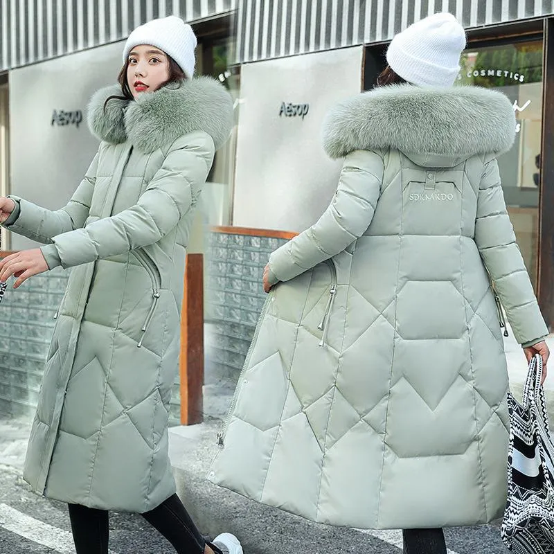 Knee-Length Thickened Faux-Fur Collar Puffer Coat