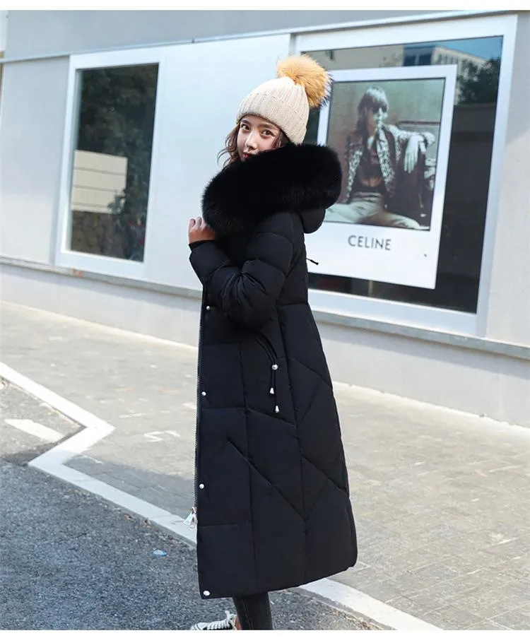 Knee-Length Thickened Faux-Fur Collar Puffer Coat