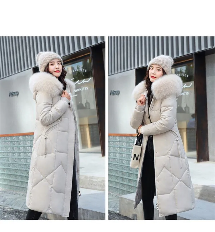 Knee-Length Thickened Faux-Fur Collar Puffer Coat