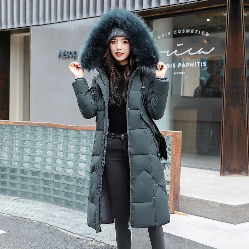 Knee-Length Thickened Faux-Fur Collar Puffer Coat