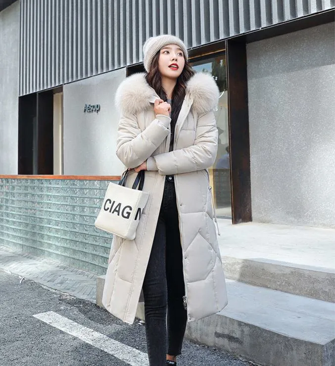 Knee-Length Thickened Faux-Fur Collar Puffer Coat