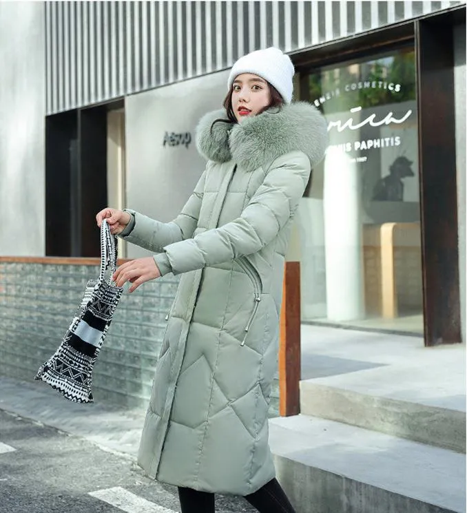 Knee-Length Thickened Faux-Fur Collar Puffer Coat