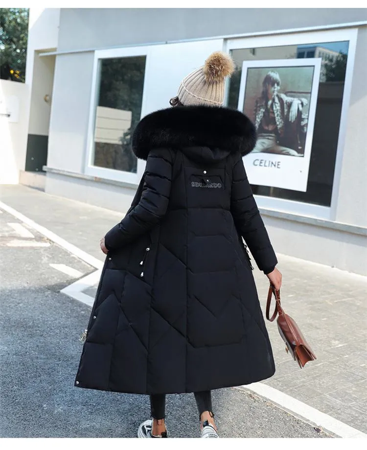 Knee-Length Thickened Faux-Fur Collar Puffer Coat