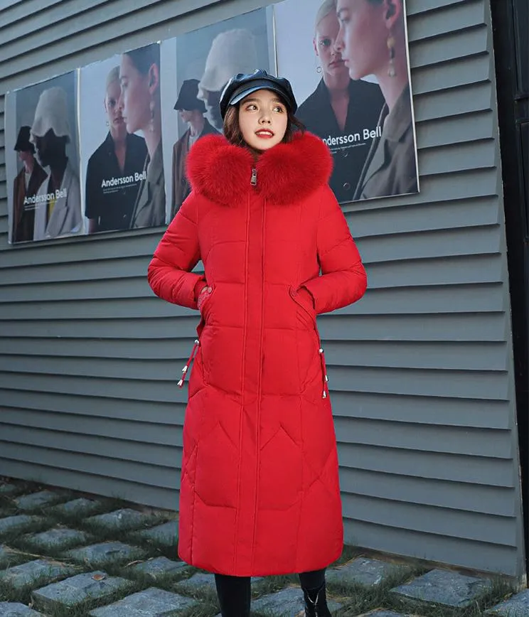 Knee-Length Thickened Faux-Fur Collar Puffer Coat