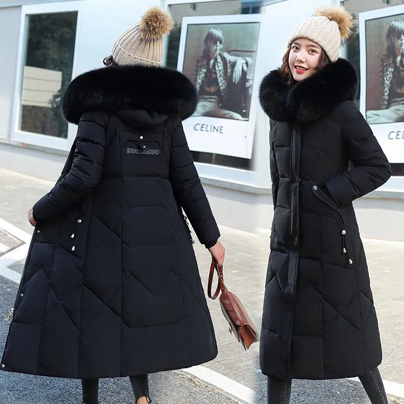 Knee-Length Thickened Faux-Fur Collar Puffer Coat