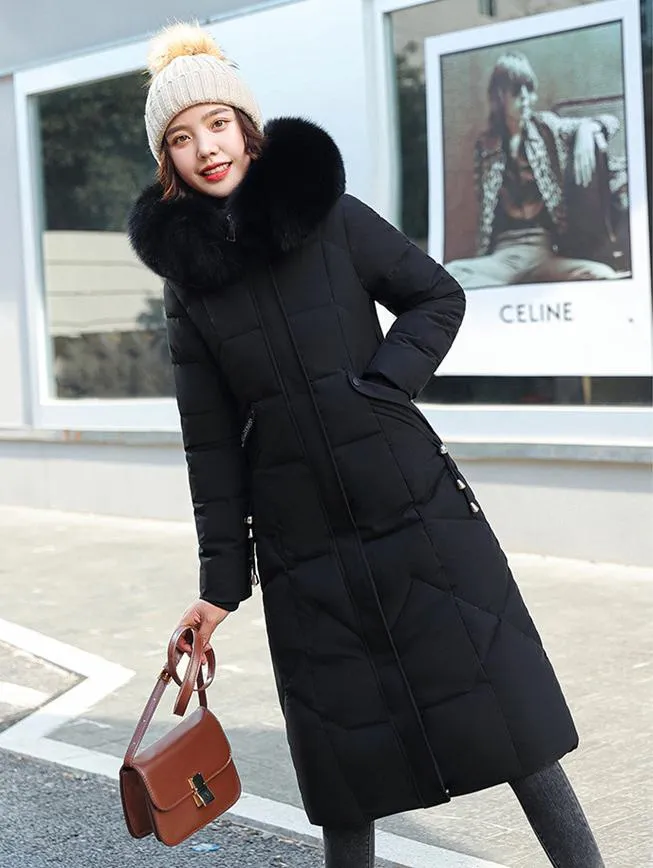 Knee-Length Thickened Faux-Fur Collar Puffer Coat