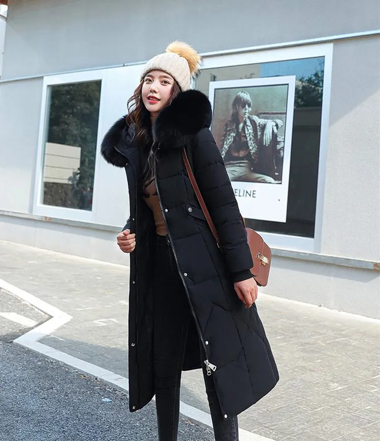 Knee-Length Thickened Faux-Fur Collar Puffer Coat