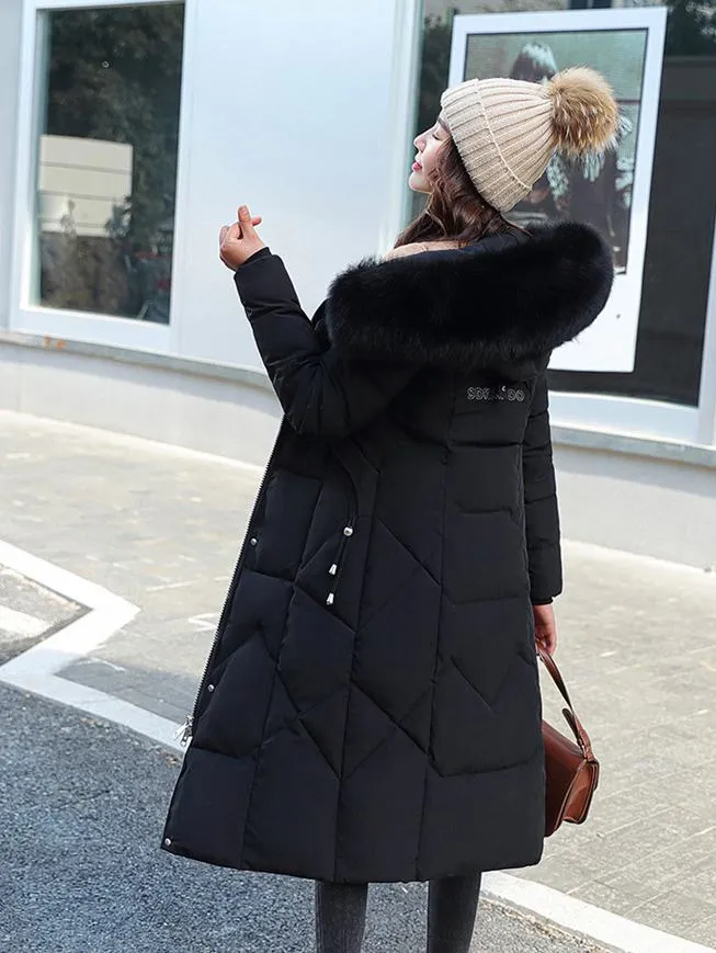 Knee-Length Thickened Faux-Fur Collar Puffer Coat