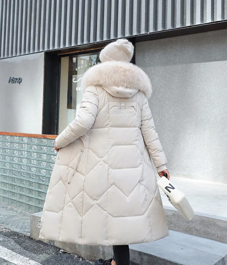 Knee-Length Thickened Faux-Fur Collar Puffer Coat