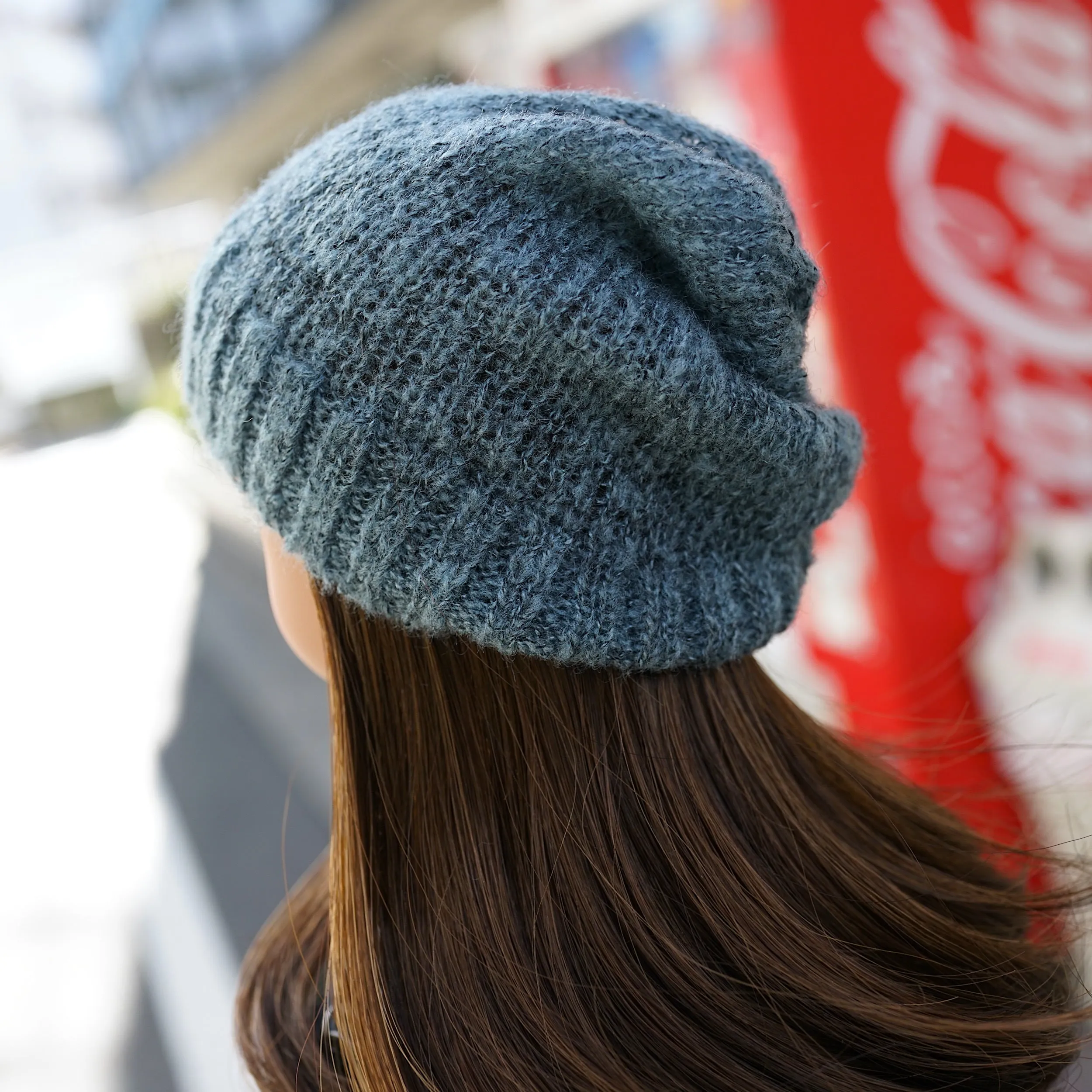 Knit Slouch Beanie (Cyan)