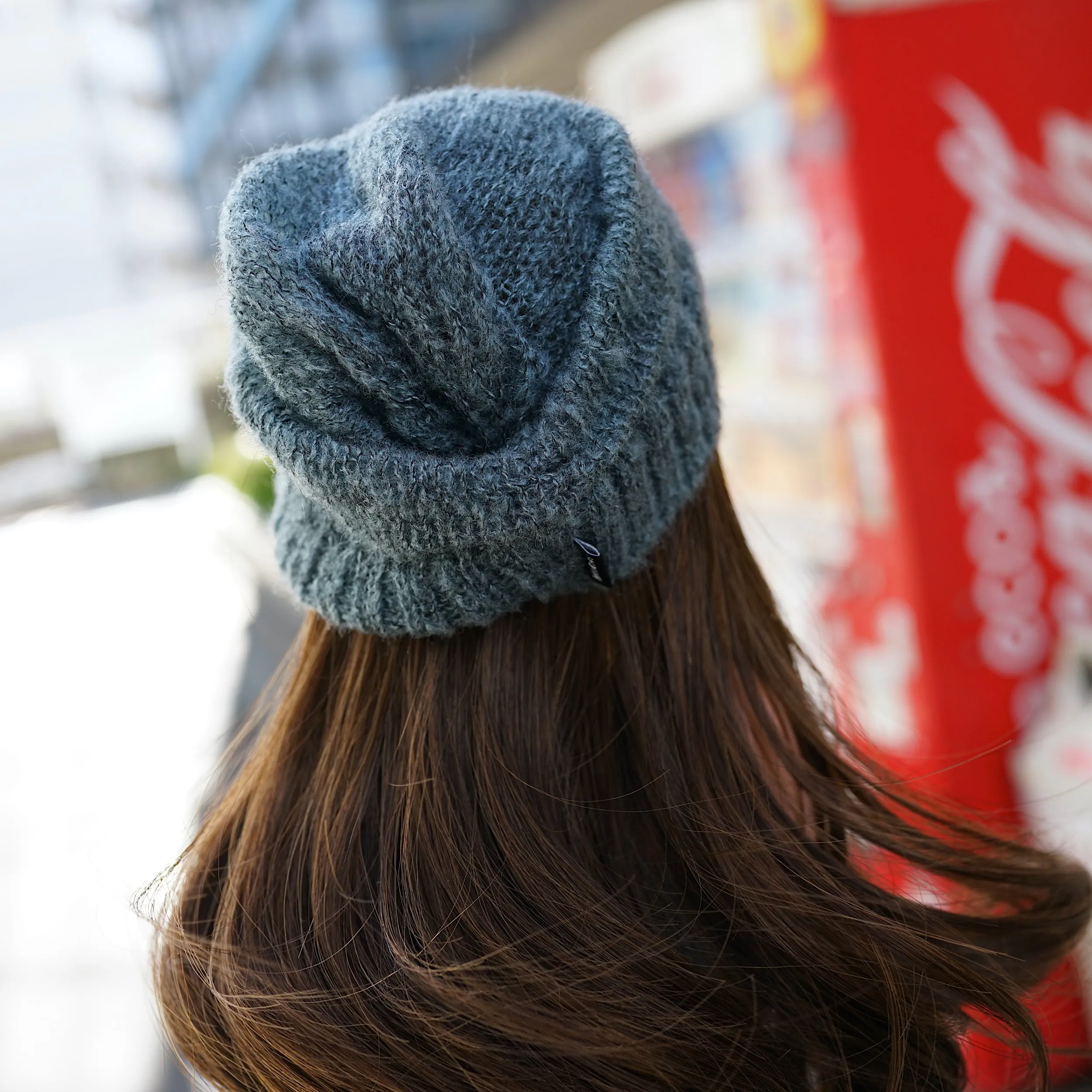 Knit Slouch Beanie (Cyan)