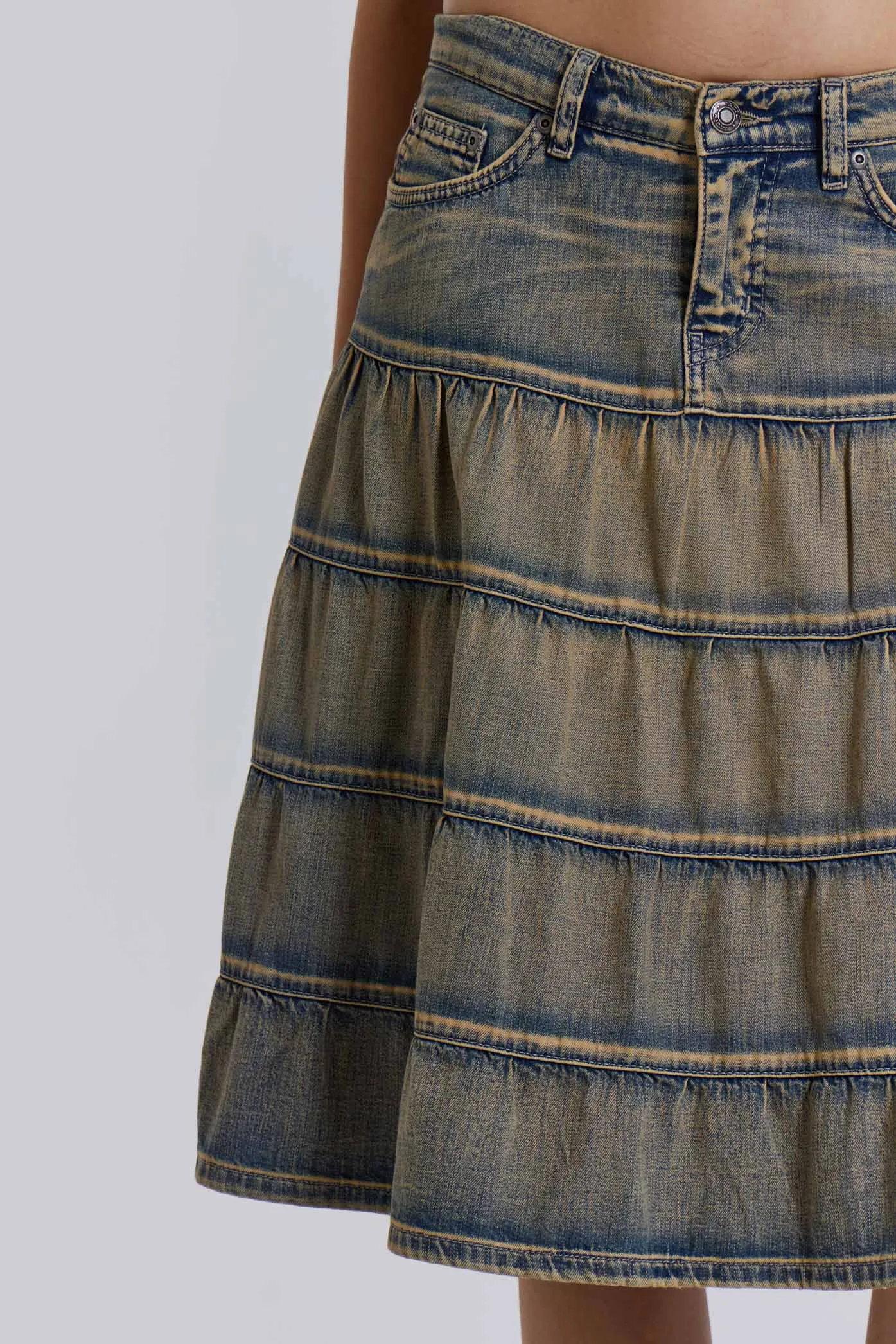 Kutki Denim Midi Skirt