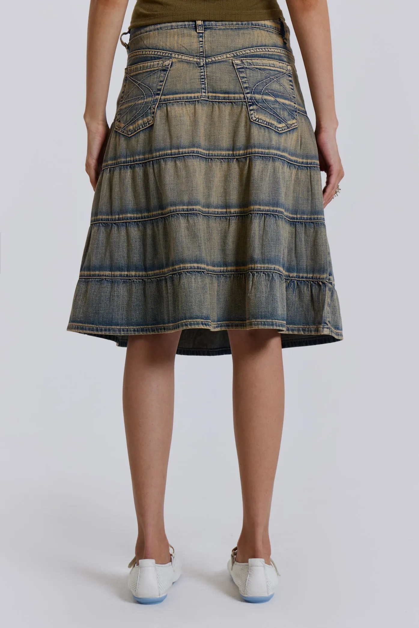 Kutki Denim Midi Skirt