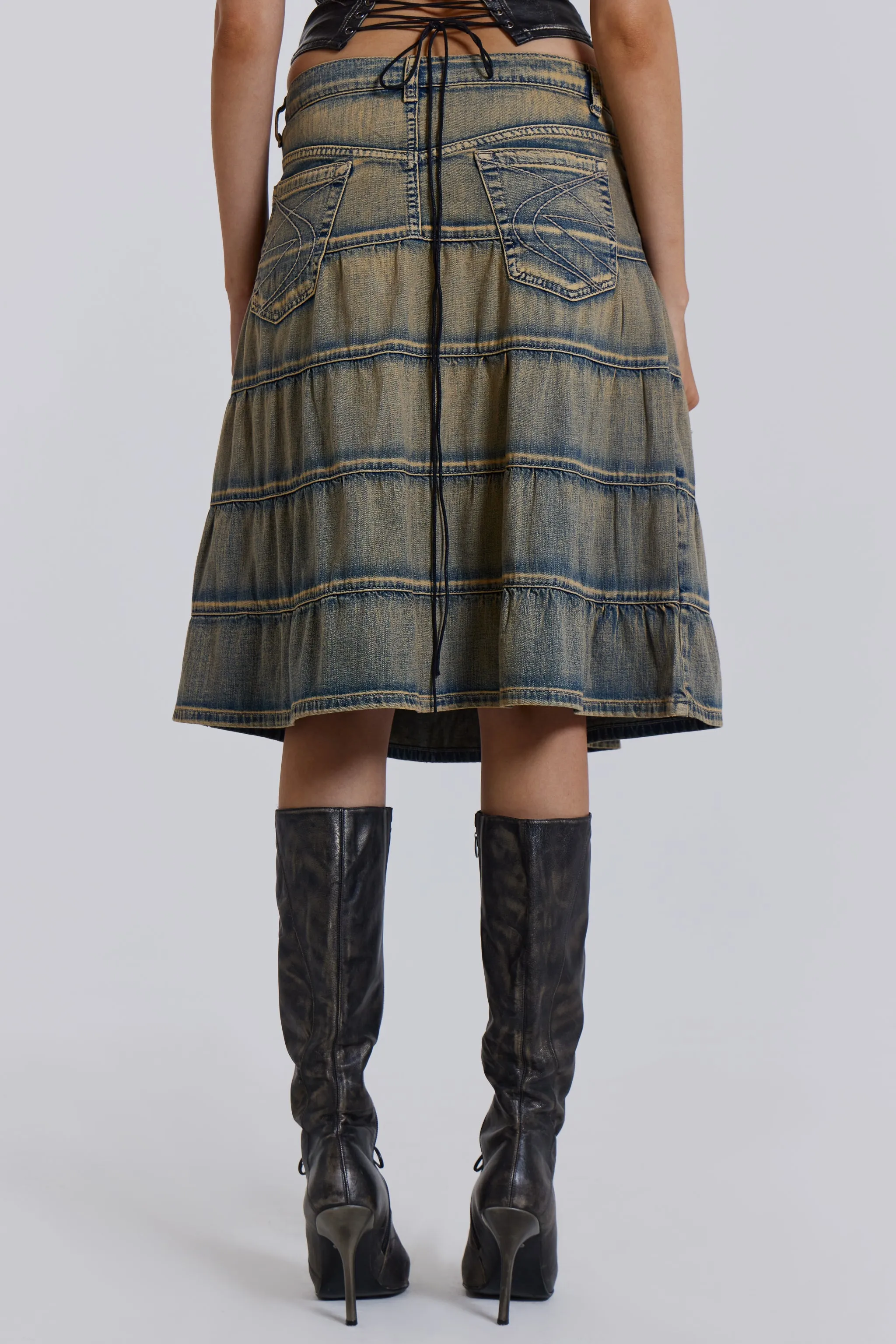 Kutki Denim Midi Skirt