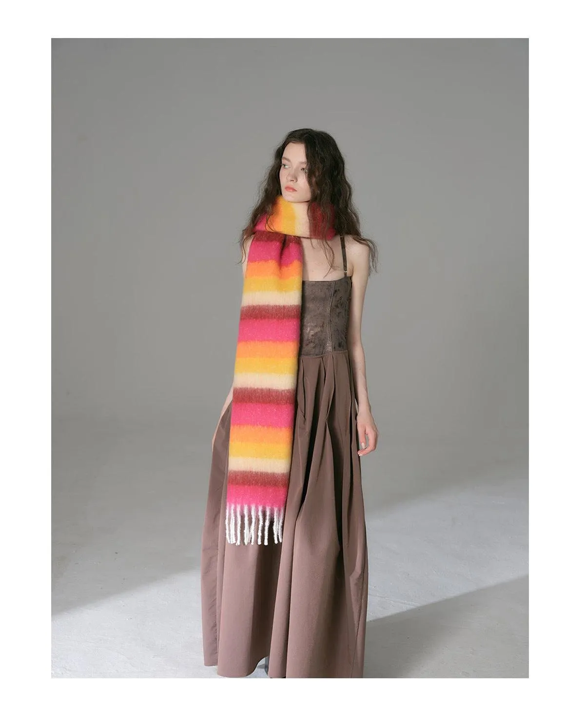 Ladies Colorful Stripe Tassel Soft Scarf YN002