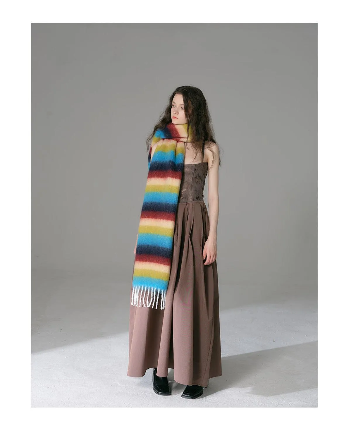 Ladies Colorful Stripe Tassel Soft Scarf YN002