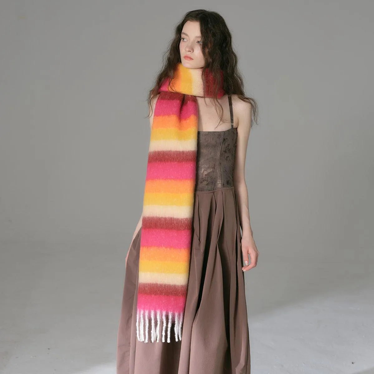 Ladies Colorful Stripe Tassel Soft Scarf YN002