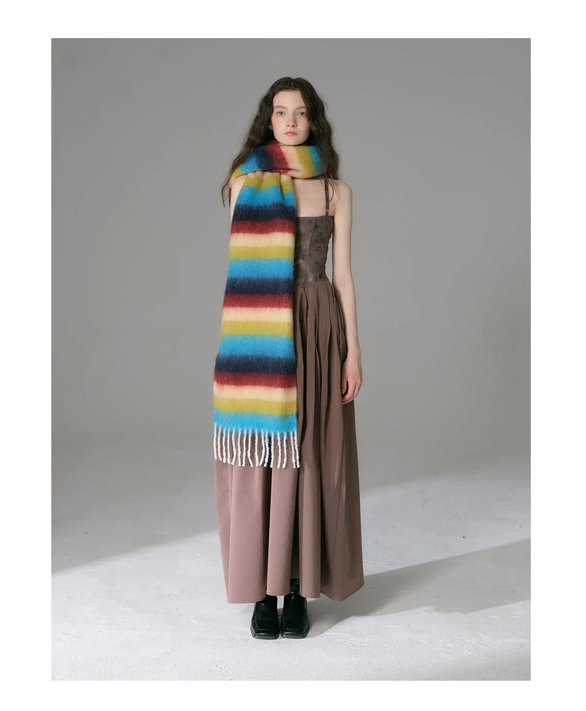 Ladies Colorful Stripe Tassel Soft Scarf YN002