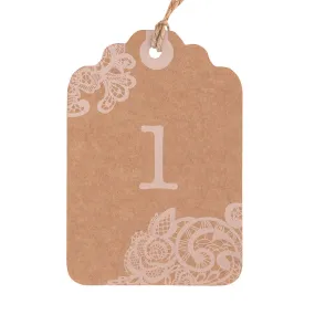 Large Kraft Tag Vintage Lace White Print Table Numbers - Pack of 12