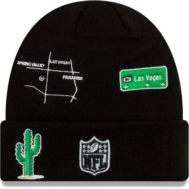 Las Vegas Raiders Men's New Era Black Super Bowl XVIII City Transit Cuffed Knit Beanie