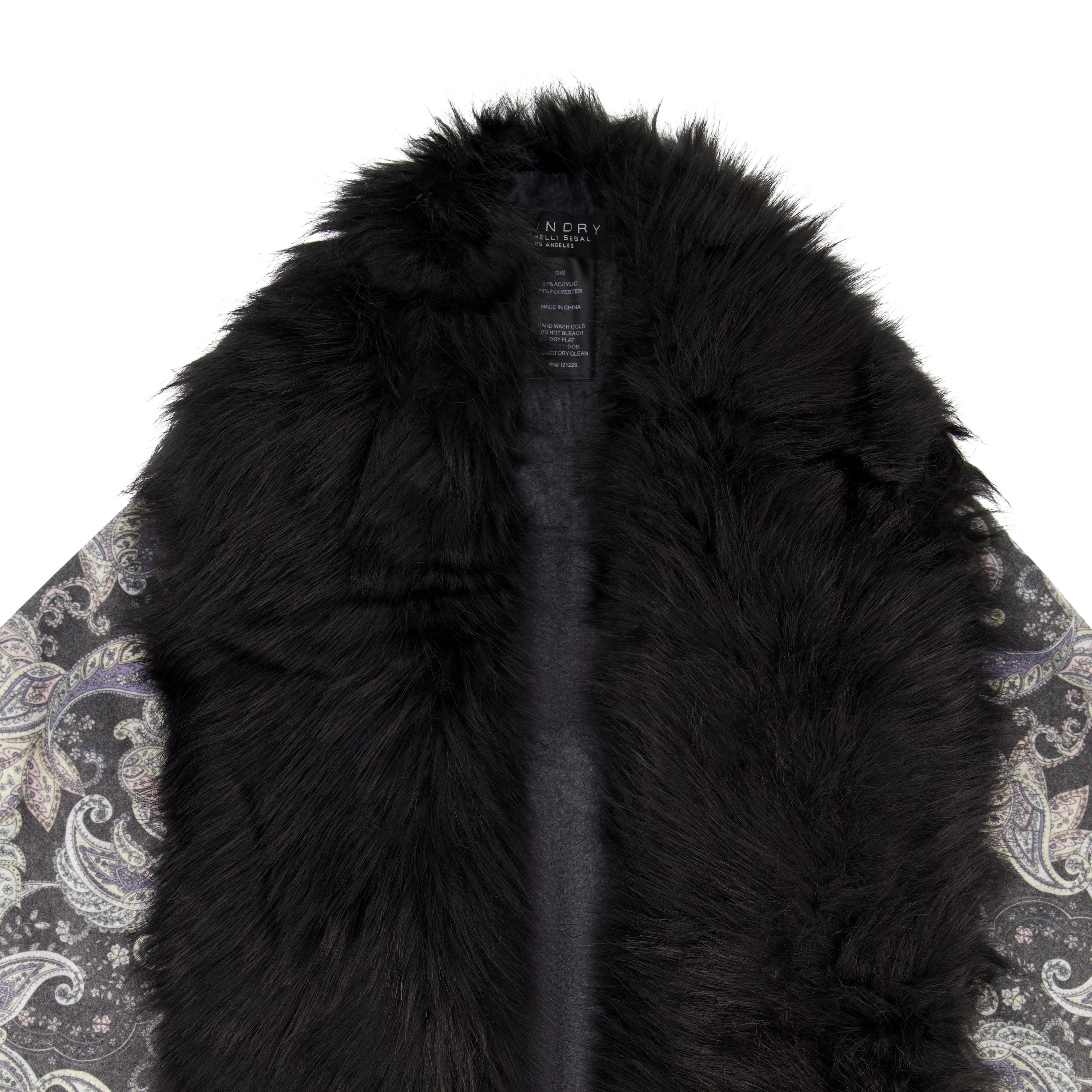 Laundry by Shelli Segal Women's Printed Wrap with Faux Fur Collar