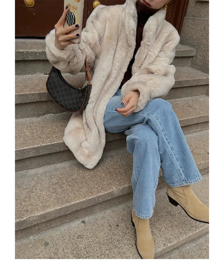 Lautaro Winter Thick Warm Faux Mink Fur Coat Women Stand Collar Elegant Chic Luxury Designer Clothes Runway Fluffy Jacket 2022