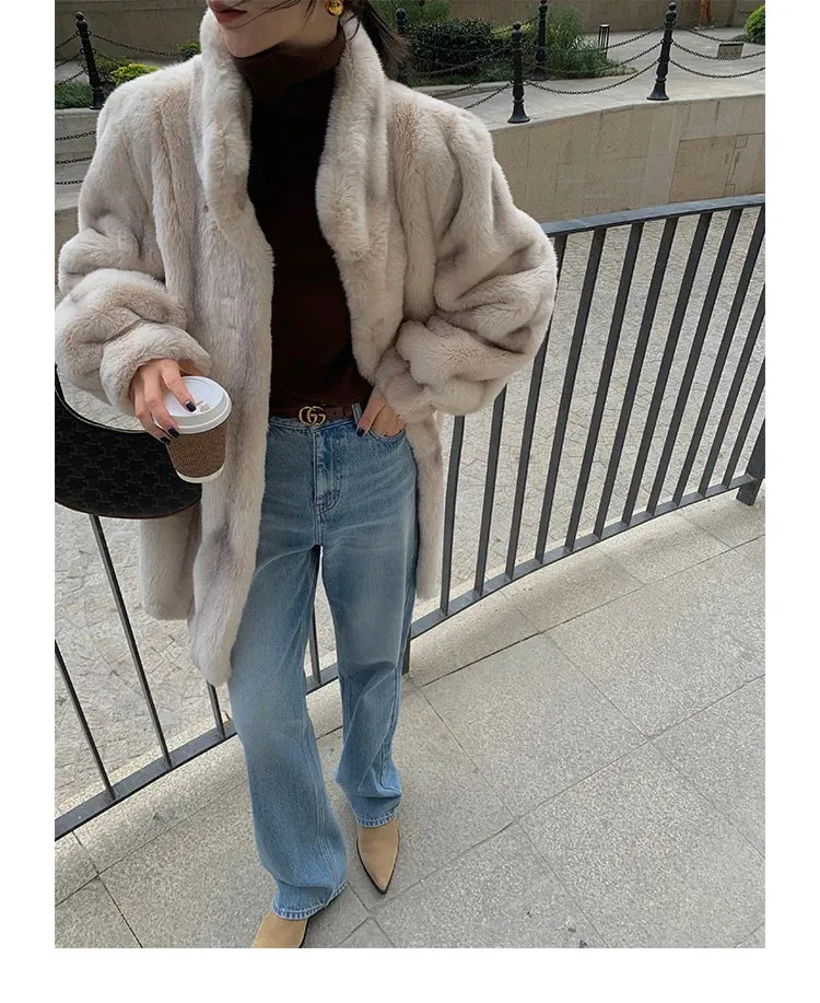 Lautaro Winter Thick Warm Faux Mink Fur Coat Women Stand Collar Elegant Chic Luxury Designer Clothes Runway Fluffy Jacket 2022