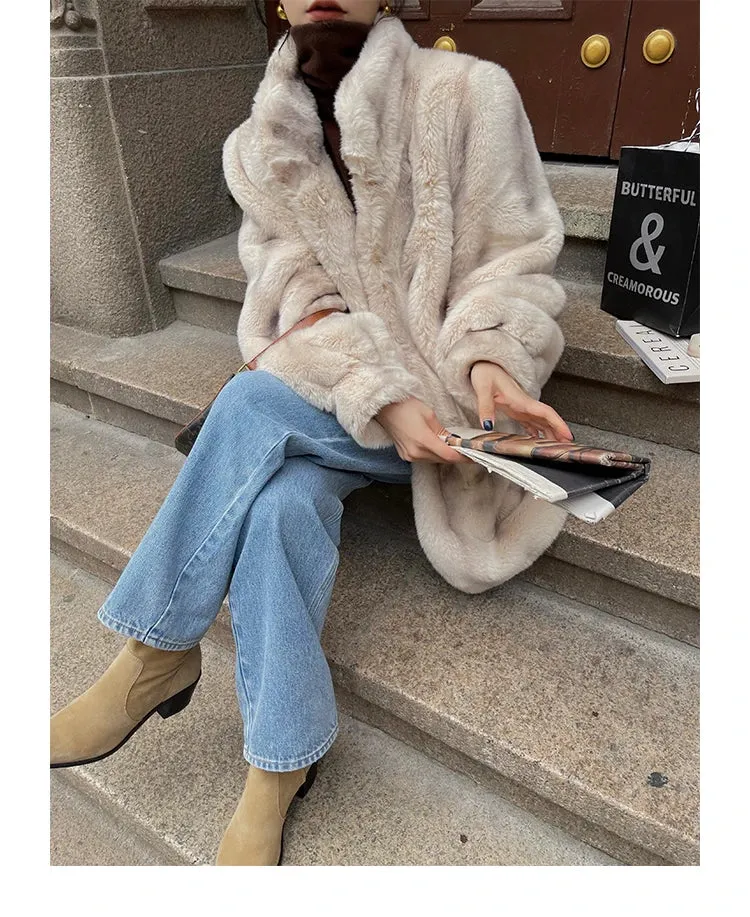 Lautaro Winter Thick Warm Faux Mink Fur Coat Women Stand Collar Elegant Chic Luxury Designer Clothes Runway Fluffy Jacket 2022