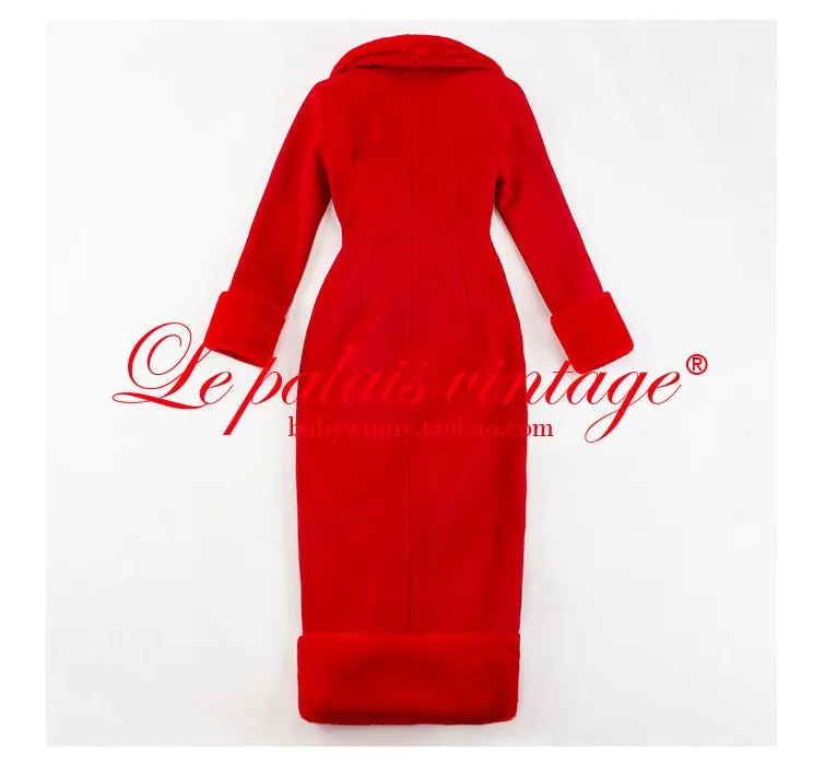 Le Palais Vintage Original Elegant Red Fur Collar Long Coat - Odesey