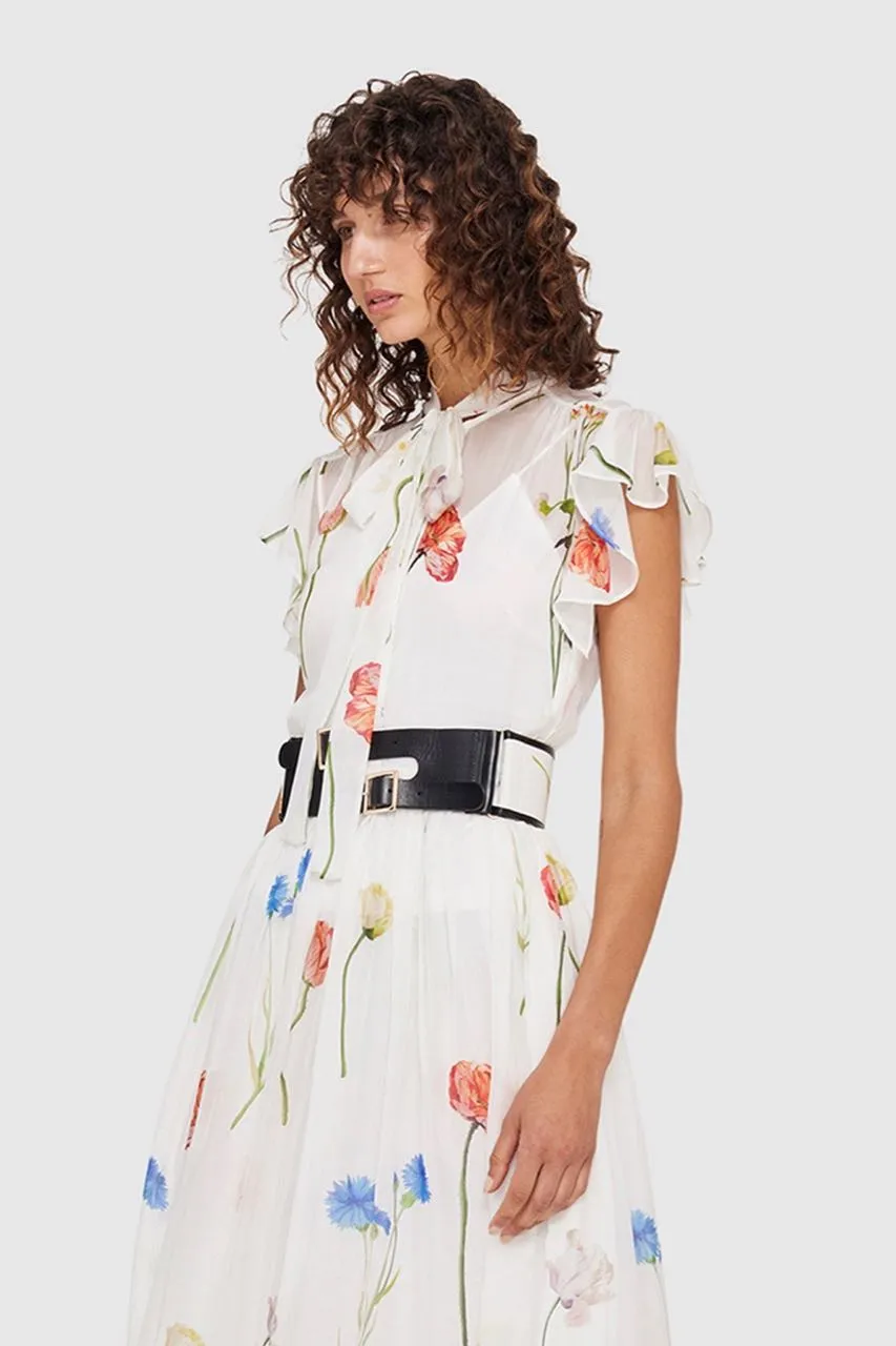 Leo Lin The Fields Flutter Sleeve Dress - White Multi