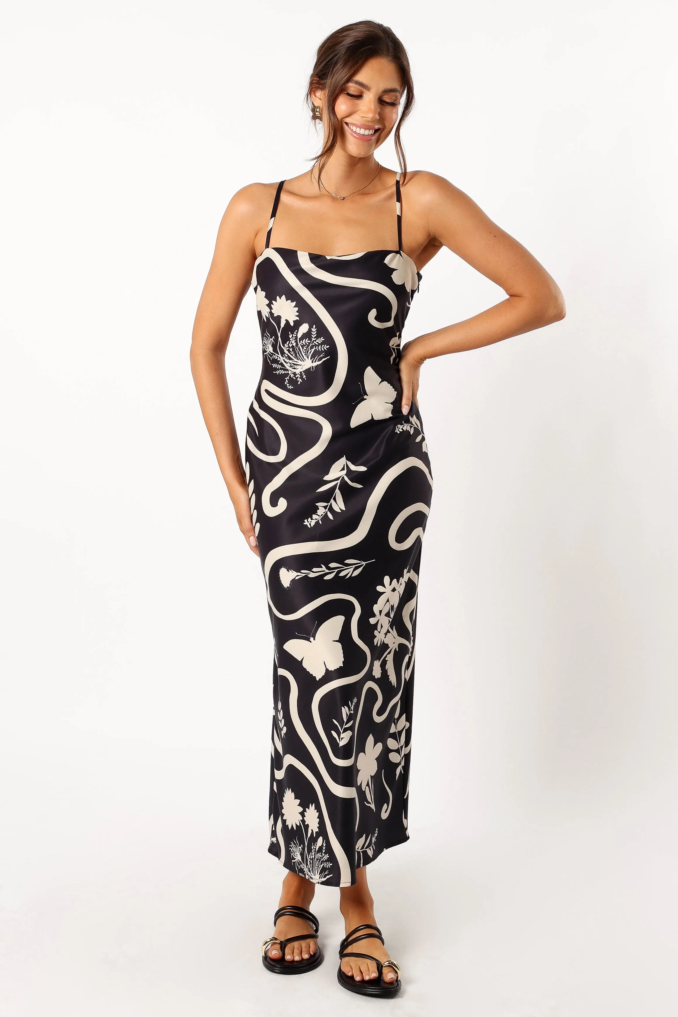 Leo Long Midi Slip Dress - Black Sand